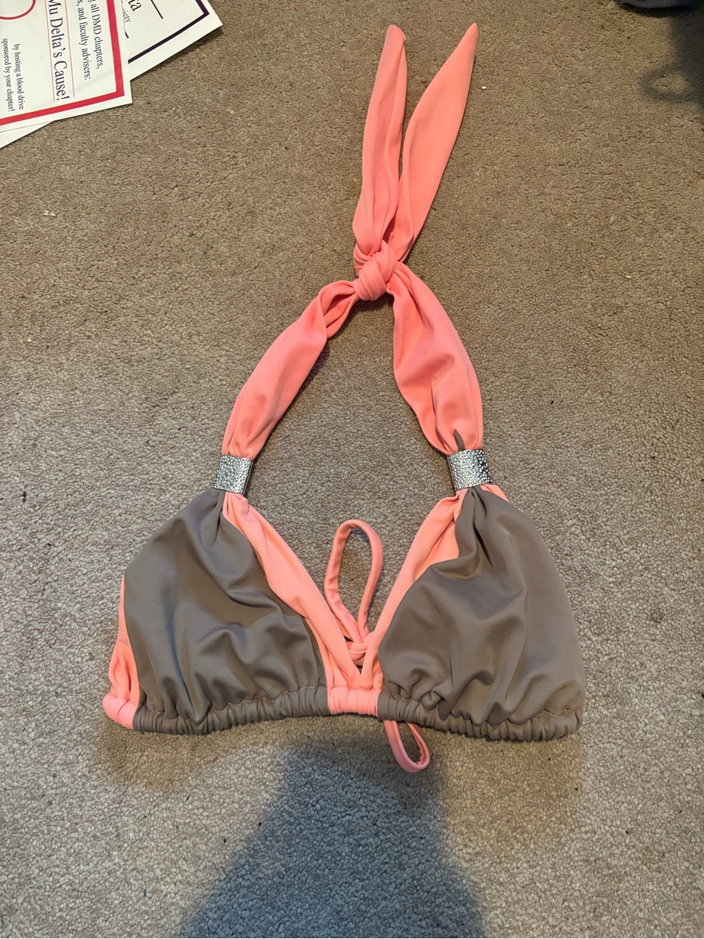 VENUS Coral and Taupe Halter Bikini Top